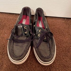 Black and Gold Polka Dot Sperry Shoes
